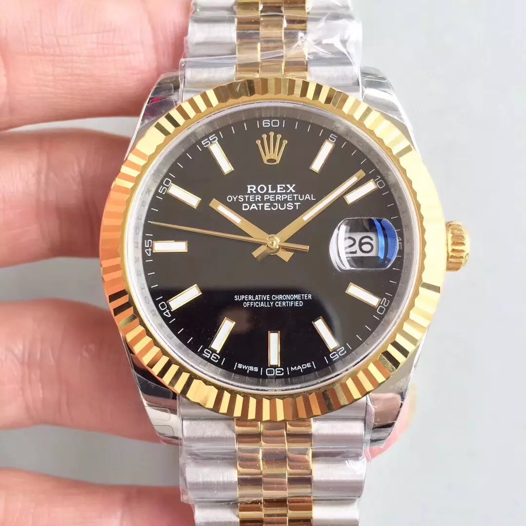 Swiss Rolex Datejust Two Tone Stick Markers With Black Dial Rolex20807