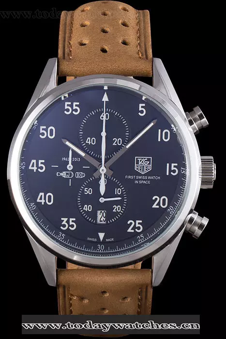 Tag Heuer Carrera Spacex Silver Bezel With Black Dial And Light Brown Leather Strap Pant59627