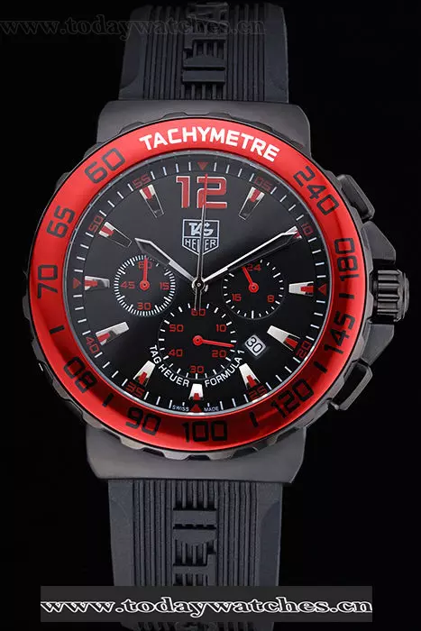 Tag Heuer Formula 1 Chronograph Black Dial Red Bezel Red Numerals Pant60301