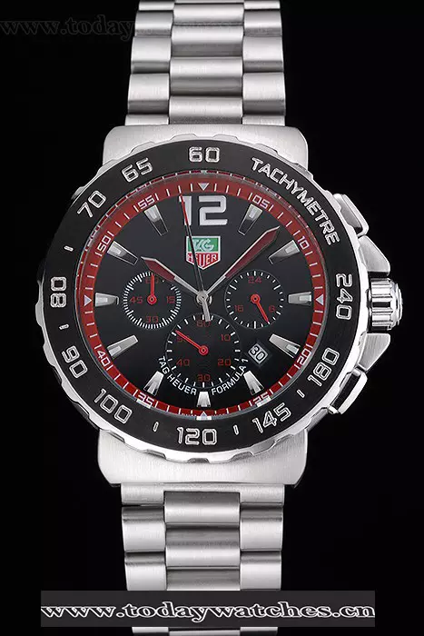 Tag Heuer Formula 1 Chronograph Black Dial Black Bezel Stainless Steel Band Red Numerals Pant119100