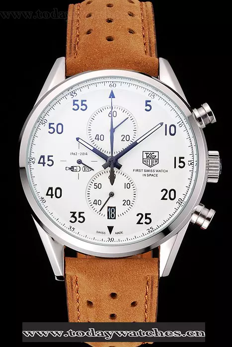 Tag Heuer Carrera Spacex 7 White Dial Silver Stainless Steel Case Brown Suede Strap Pant121425