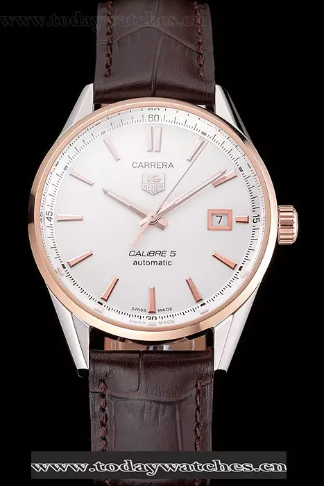 Tag Heuer Carrera Calibre 5 White Dial Rose Gold Case Brown Leather Strap Pant121632
