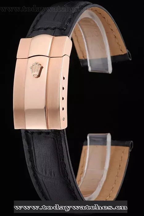 Rolex Black Leather With Rose Gold Clasp Bracelet Pant60389